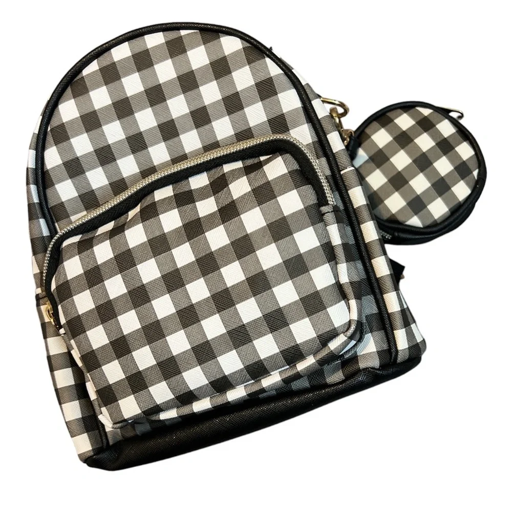 ☀️🖤Black & White Gingham Mini Backpack w/ Matching Coin Purse | NWT 🖤✨